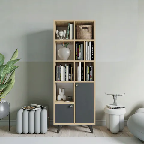 Corp biblioteca, Hanah Home, Lasko, 60x170x30 cm, Antracit / Stejar