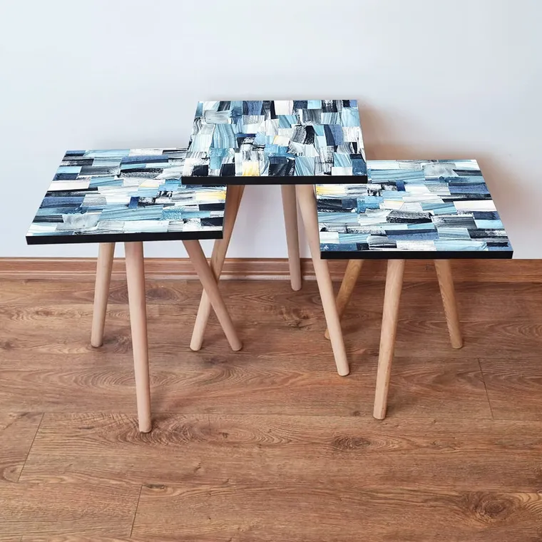 Set masute 3 piese, Hanah Home, 3Shp82, Bleumarin / Albastru / Alb