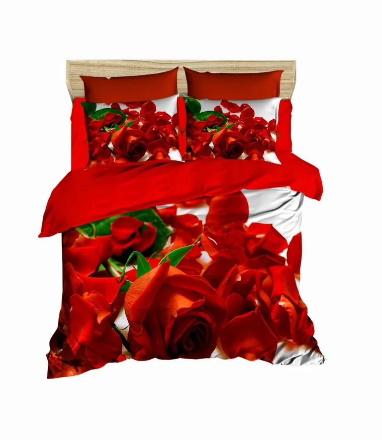 Lenjerie de pat dubla, L'essentiel Maison, 176, Alb / Roșu / Verde