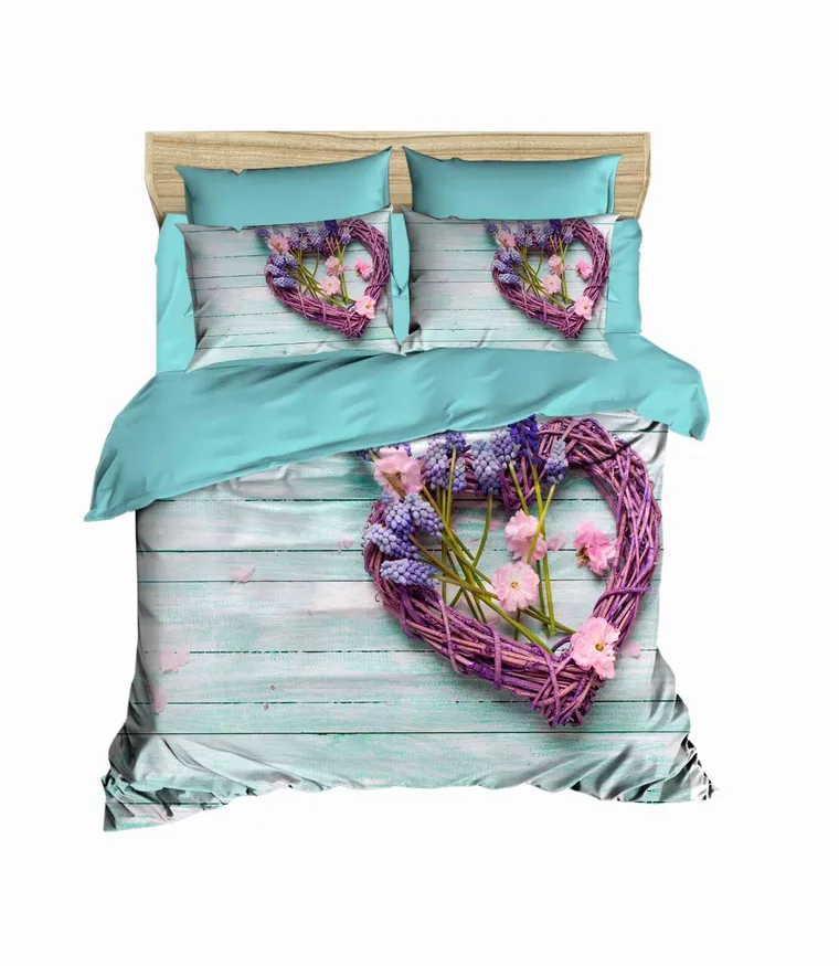Lenjerie de pat dubla, L'essentiel Maison, 189, Turcoaz / Mov / Verde