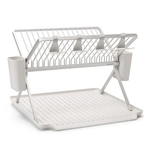 Scurgator de vase cu suport tacamuri, pliabil, Brabantia, SinkSide, 51x42x33 cm, aluminiu, gri deschis