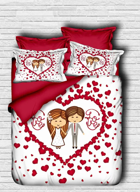 Lenjerie de pat dubla 3 piese, L'essentiel Maison, 164, Alb/Rosu