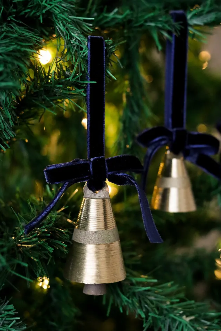 Ornament de brad de Crăciun, BSY237, 5x12 cm, Catifea, Albastru inchis