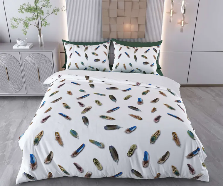 Lenjerie de pat dubla Super King (EU) (IT), 3 piese, L'essentiel Maison, Posay, Bumbac;Poliester, Alb / Albastru închis / Maro