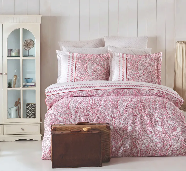 Lenjerie de pat dubla, L'essentiel Maison, Paisley, Roz/Alb