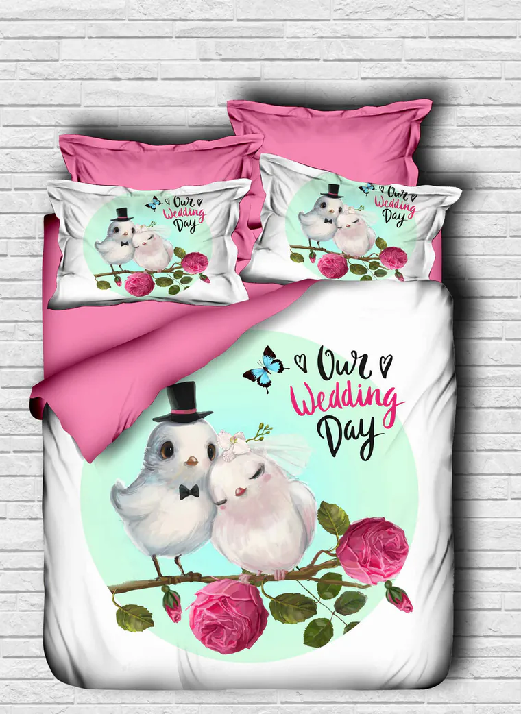 Lenjerie de pat dubla King (EU) (ES), 3 piese, L'essentiel Maison, 132, Pink / White / Mint / Green