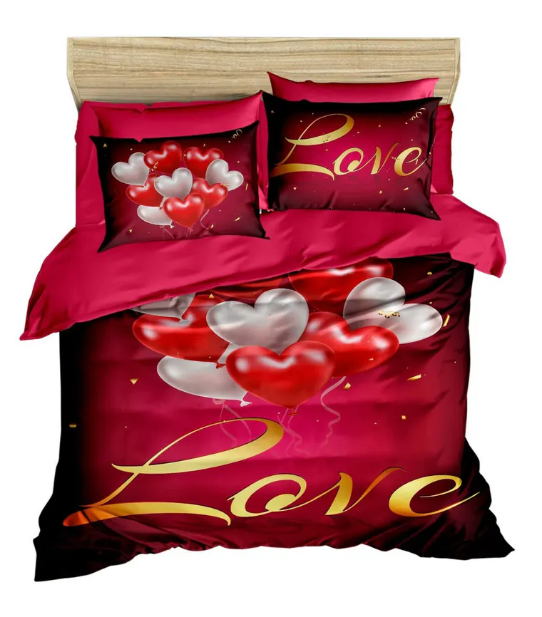 Lenjerie de pat pentru o persoana, L'essentiel Maison, 156, Roșu / Roz / Auriu