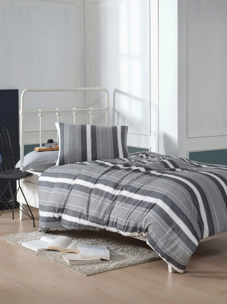 Set lenjerie de pat pentru o persoana Single XL (DE), 2 piese, L'essentiel Maison, Dakar, Bumbac;Poliester, Negru / Gri / Alb