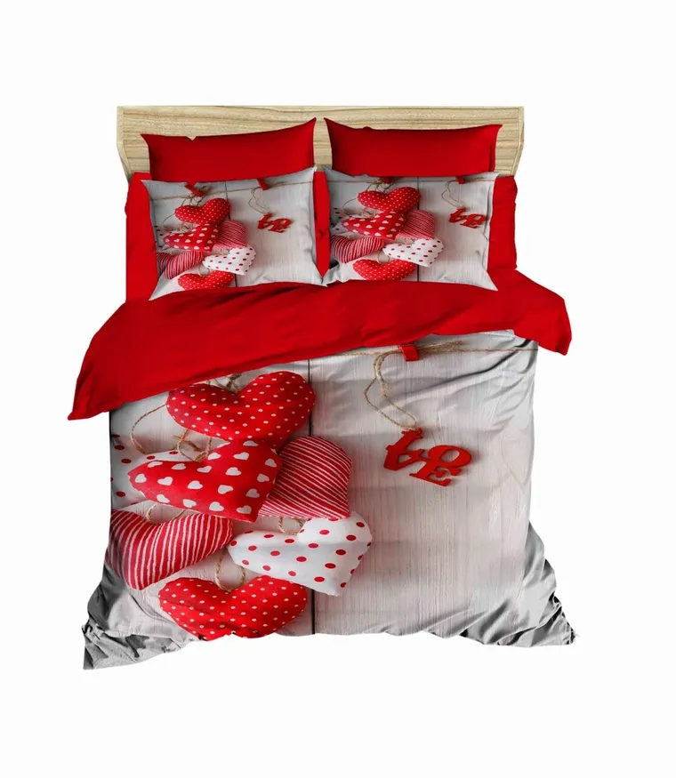 Lenjerie de pat dubla, L'essentiel Maison, 188, Alb/Rosu