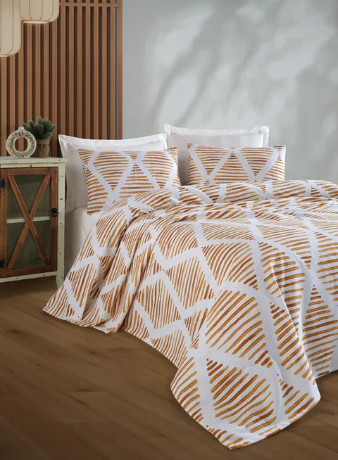 Set cuvertura pique dubla 3 piese, L'essentiel Maison, Segment, Bumbac, Galben mustar