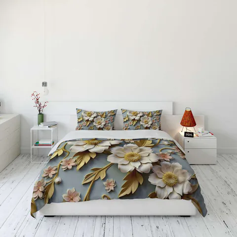 Lenjerie de pat dubla Super King (FR), 3 piese, L'essentiel Maison, FLW_DVT25-14, Multicolor