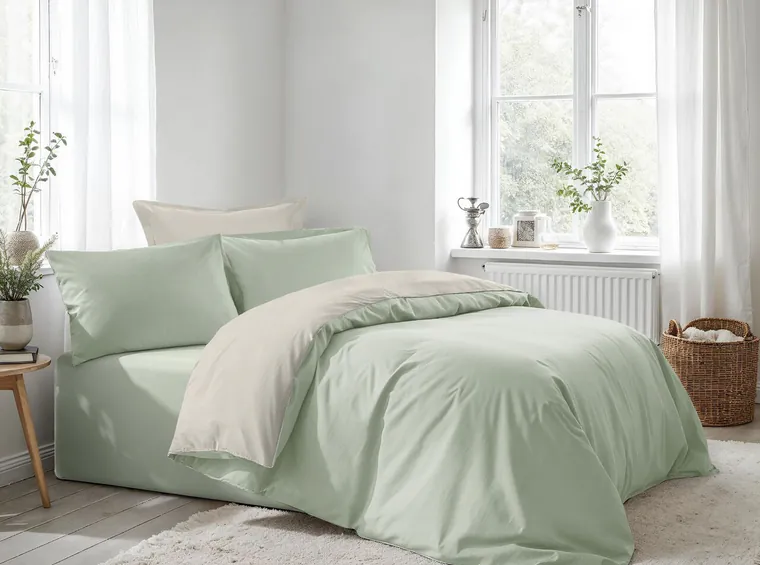Lenjerie de pat dubla (FR), L'essentiel Maison, Light Green, Crem, Verde deschis, Crem