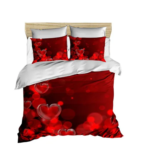 Lenjerie de pat dubla 3 piese, L'essentiel Maison, 210, Rosu/Alb