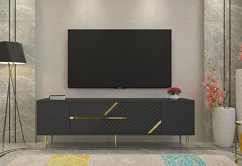 Comoda TV, Hanah Home, Dekolp5, 150x48.2x29.6 cm, Antracit / Aur