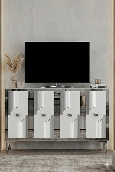 Consola, Hanah Home, Pega 120, 120x79x32 cm, Alb / Argintiu