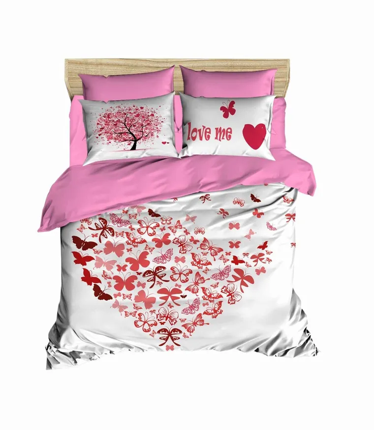 Lenjerie de pat dubla, L'essentiel Maison, 187, Alb / Roz / Roșu