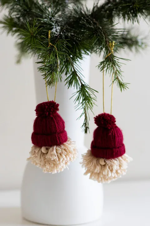 Ornament de brad de Crăciun, BSY112, 5.5x8 cm, Sfoara, Roșu Claret / Crem