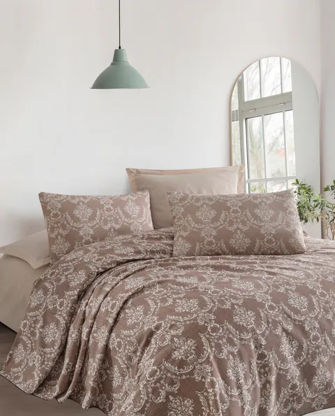 Set cuvertura pique dubla, L'essentiel Maison, Pure, Bumbac, Maro