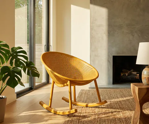 Set 2 scaune balansoar, Mauro Ferretti, Ibiza, 66x88x80 cm, utilizare interior / exterior, plastic, mustar