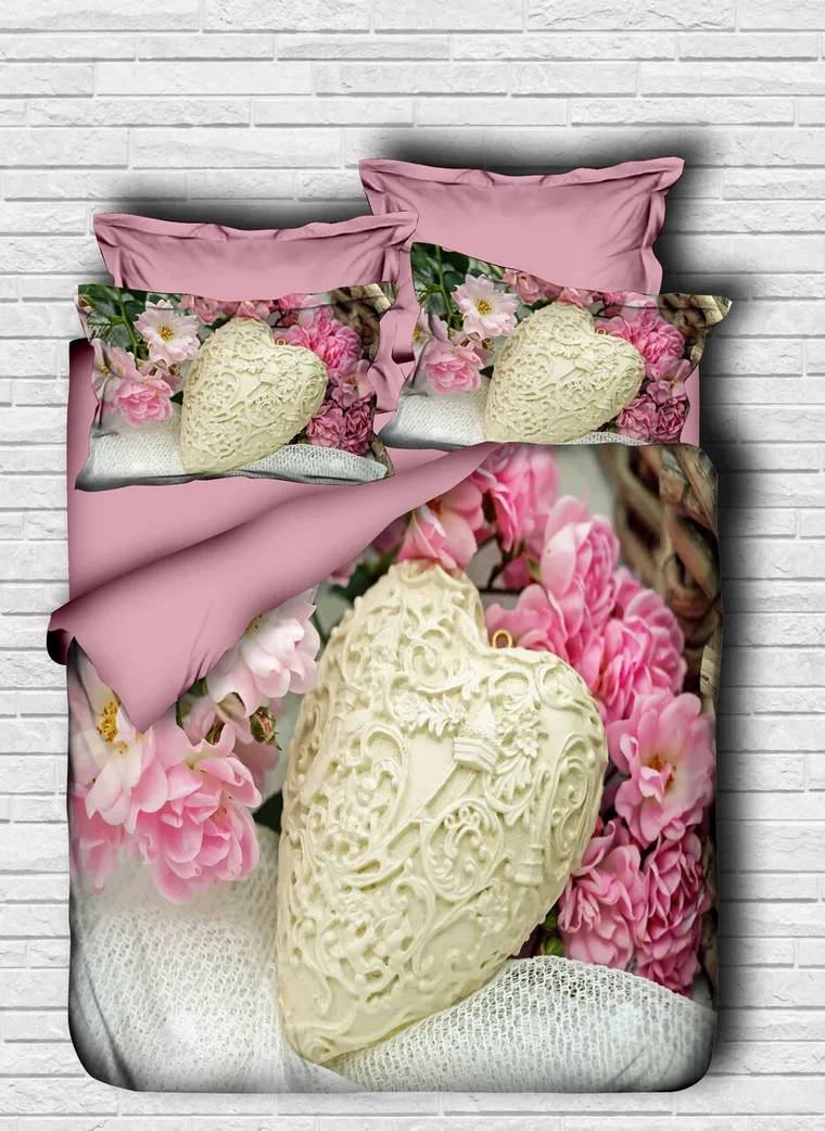 Lenjerie de pat dubla, L'essentiel Maison, 127, Roz/Alb