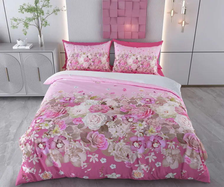 Lenjerie de pat pentru o persoana Single XXL (DE), 2 piese, L'essentiel Maison, Melinda, Bumbac;Poliester, Roz / Alb / Maro