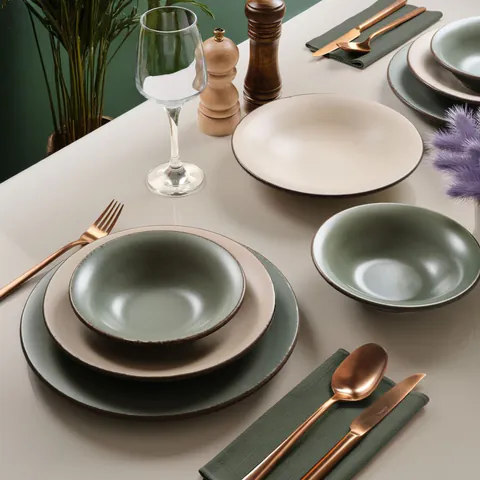 Serviciu de masa, Hermia, 387GRP1419, Farfurie: 20 x 20 x 4 cm (6 bucăți), Bej / Nisipiu