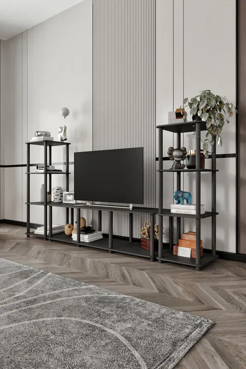 Comoda TV, Hanah Home, Grand, 188x106x34 cm, MDF , Negru