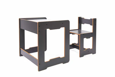 Set masa si scaun pentru copii, Hanah Home, Seagull, Antracit/Alb