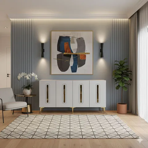 Consola, Hanah Home, Rany 150, 150x75x32 cm, Alb/Auriu