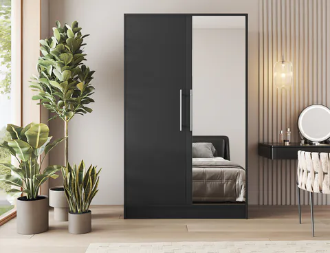 Dulap pentru haine cu oglinda ELTAP, Alarica, 120x60x200 cm, PAL, negru