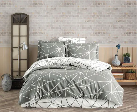 Lenjerie de pat dubla, L'essentiel Maison, Metaverse, Gri/Alb