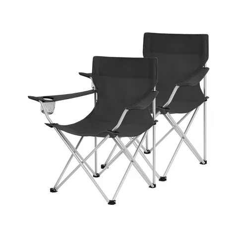 Set 2 scaune pliabile pentru camping si gradina, Songmics, max 150 kg, 84x52x81 cm, otel/tesatura Oxford, negru