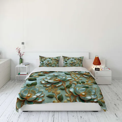 Lenjerie de pat dubla Super King (EU) (IT), 3 piese, L'essentiel Maison, FLW_DVT25-34, Multicolor