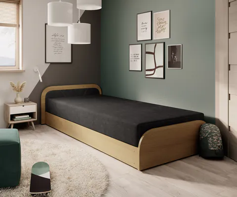 Pat pentru camera copilului, deschidere stanga, 80x190 cm, ELTAP, LT-BR-04AL, Parys, lemn/poliester, natur/negru