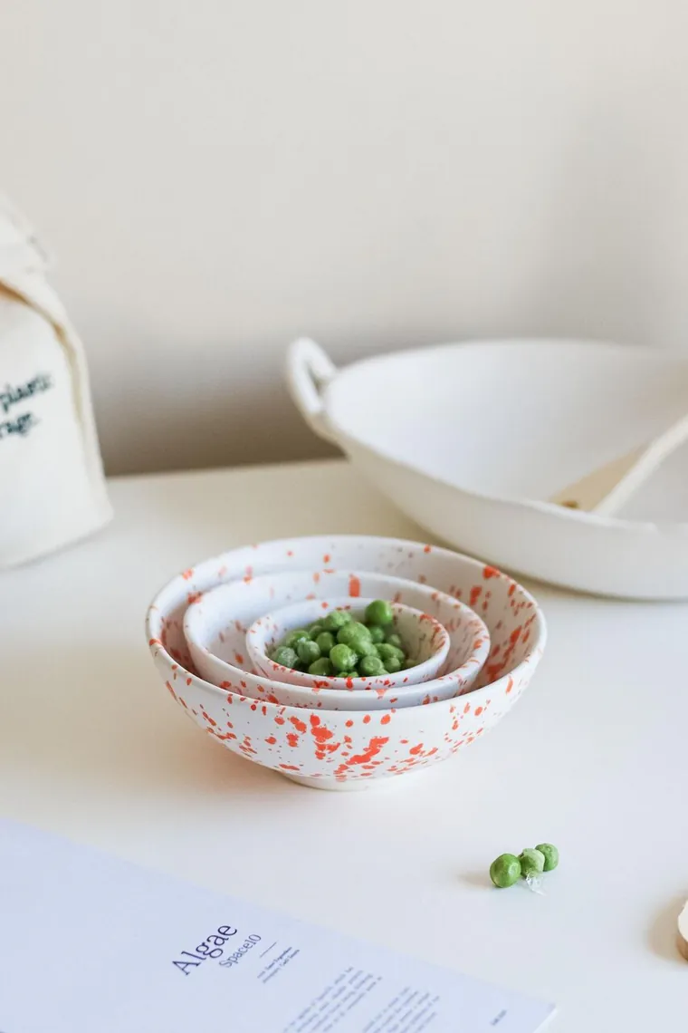 Set boluri ceramice, Hermia, 886SVN1130, Mediu: 12,2 x 12,2 x 4,7 cm (1 bucată), Portocaliu/Alb