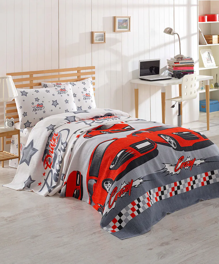 Cuvertura matlasata dubla (EU) (IT), L'essentiel Maison, Crazy, Bumbac, Alb / Gri / Roșu