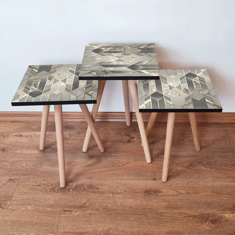 Set masute 3 piese, Hanah Home, 3Shp134, Gri / Auriu