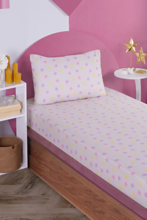 Set de pat pentru o persoana (cearceaf cu elastic si perna) 2 piese, L'essentiel Maison, Unicorn Dreams, Bej