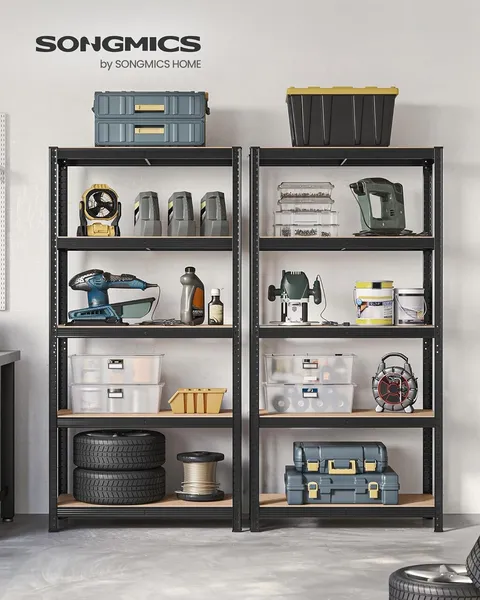 Set 2 rafturi modulare pentru depozitare, Songmics Heavy-Duty, max 875 kg, 90x40x180 cm, MDF/otel, negru