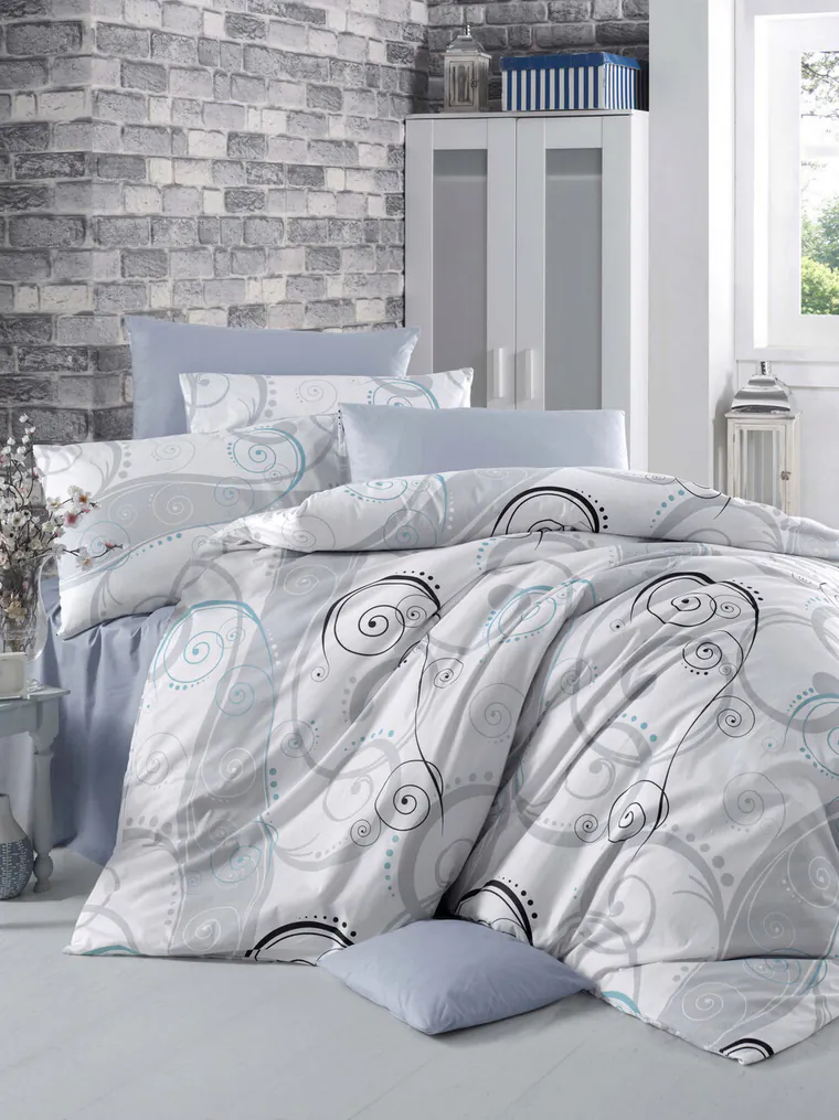 Lenjerie de pat pentru o persoana, L'essentiel Maison, Güliz, Alb / Gri / Negru