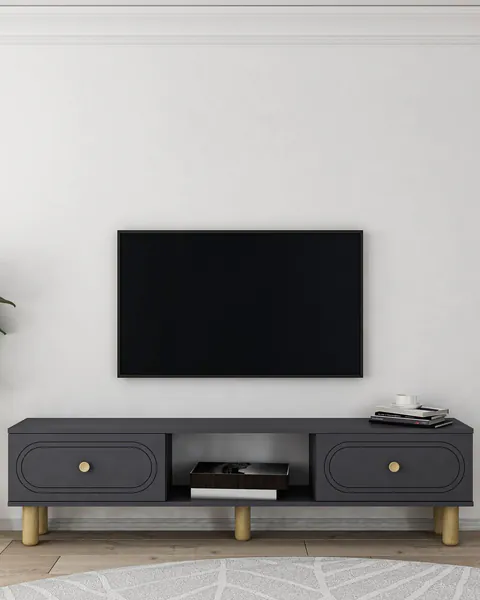 Comoda TV, Hanah Home, Polen Bohem, 150x40.6x29.6 cm, PAL , Antracit