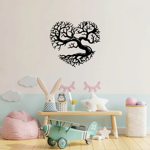 Decoratiune de perete, Heart Tree, Dimensiune: 64 x 70 cm, Negru