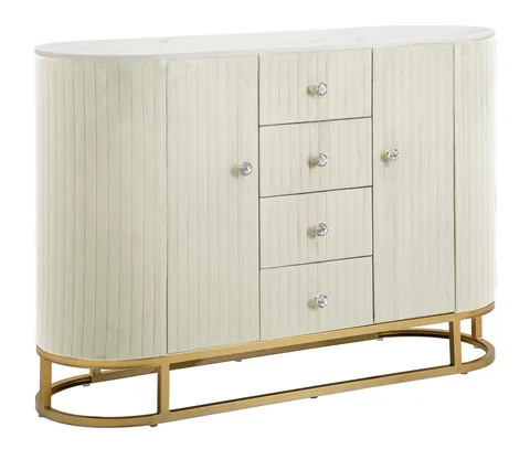 Comoda, Mauro Ferretti, Montpellier, 120 x 40 x 85 cm, lemn de pin/mdf/piele ecologica, crem/auriu/alb