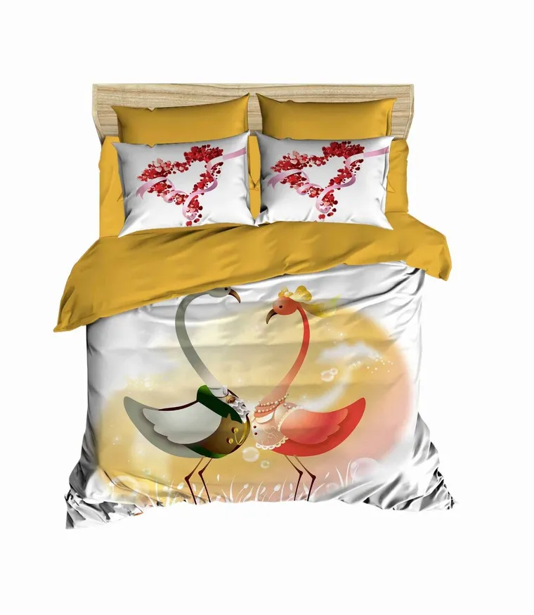 Lenjerie de pat dubla, L'essentiel Maison, 184, Alb / Muștar / Roșu