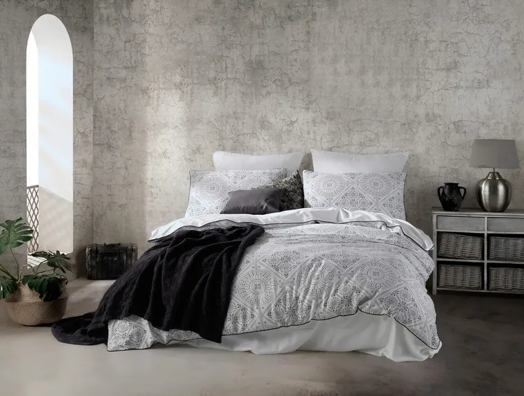 Lenjerie de pat dubla, L'essentiel Maison, İskit, Alb/Negru