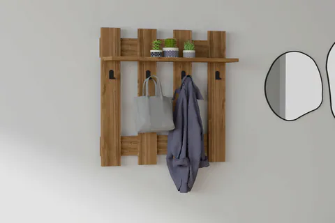 Cuier de perete, Hanah Home, Carina, 70x70x18 cm, Maro