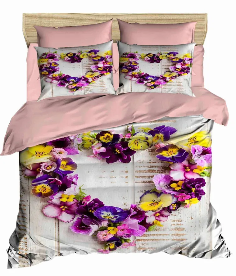 Lenjerie de pat dubla 3 piese, L'essentiel Maison, 186, Alb / Mov / Galben / Somon
