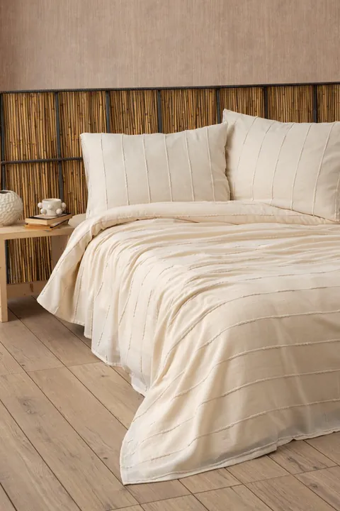 Set cuvertura pique dubla, L'essentiel Maison, Sedef, Bumbac , Natural