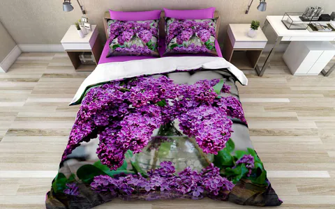 Lenjerie de pat pentru o persoana Single XXL (DE), 2 piese, L'essentiel Maison, Lavender, Bumbac;Poliester, Mov / Verde / Gri