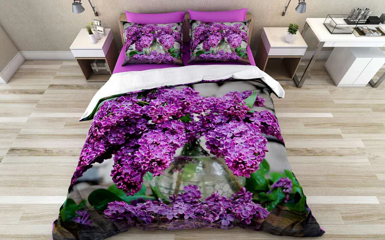 Lenjerie de pat pentru o persoana Single XXL (DE), 2 piese, L'essentiel Maison, Lavender, Bumbac;Poliester, Mov / Verde / Gri